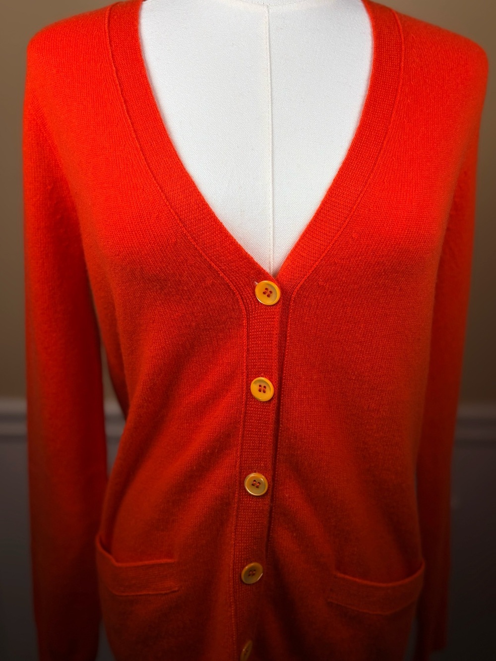 🍊 J.Crew 100% Cashmere Cardigan • Poppy Orange • Pockets • Size S